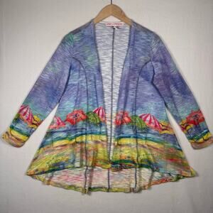 Leoma Lovegrove Open Cardigan 3/4 Sleeve Colorful Tropical Beach Women’s Size M